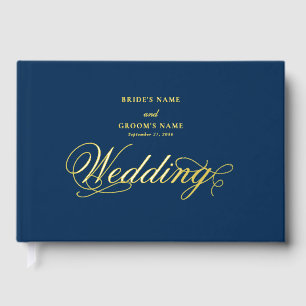 Real Gold Foil Elegant Classy Luxury Blue Wedding Guest Book