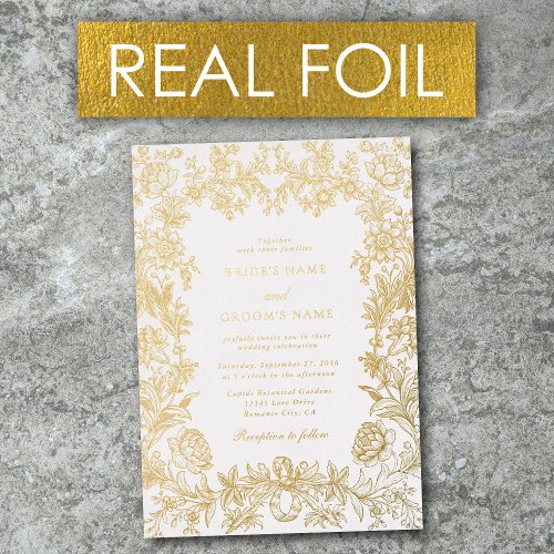 Real Gold Foil Elegant Floral Botanical Wedding Foil Invitation