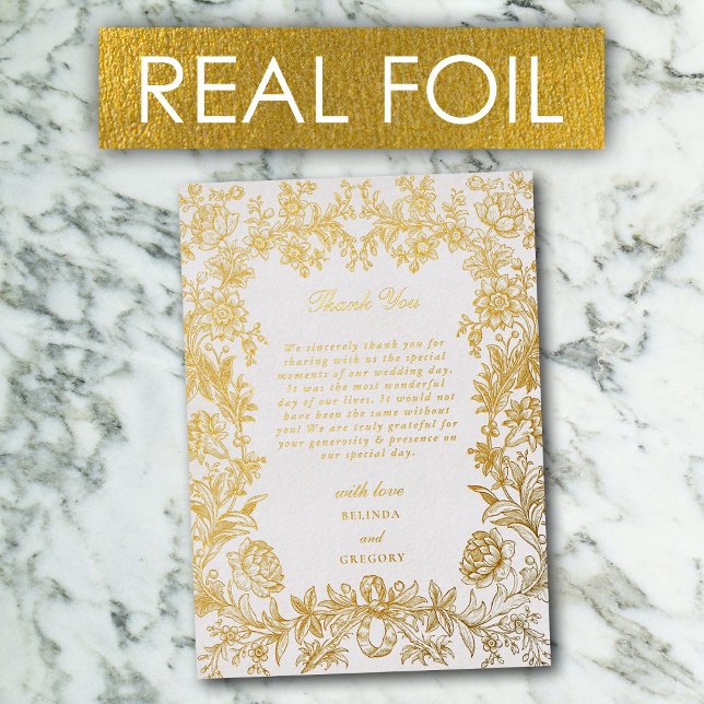 Real Gold Foil Elegant Floral Wedding Thank You Invitation (Real Gold Foil Elegant Floral Wedding Thank You Foil Invitation)