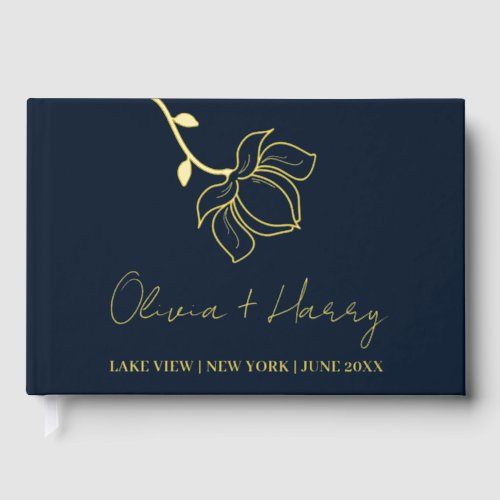 Real Gold Foil Elegant Hand Drawn Floral Guestbook