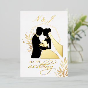 Real Gold Foil Elegant Leaves Wreath Monogram   Invitation