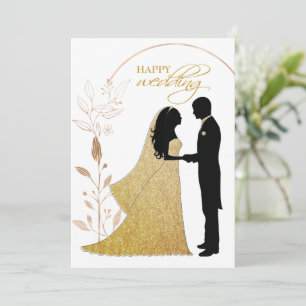 Real Gold Foil Elegant Leaves Wreath Monogram   Invitation