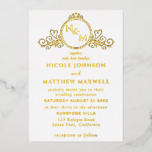 Real Gold Foil Elegant Love Monogram Wedding