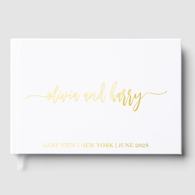Real Gold Foil Elegant Modern Names Guestbook (Front)