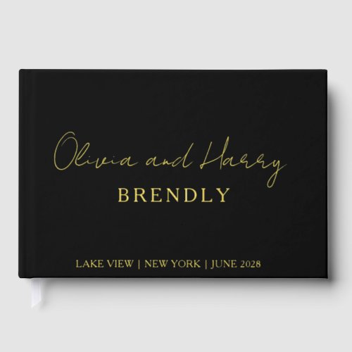 Real Gold Foil Elegant Modern Wedding Guestbook