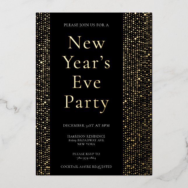 Real Gold Foil Elegant New Years Eve Party Invite (Front)