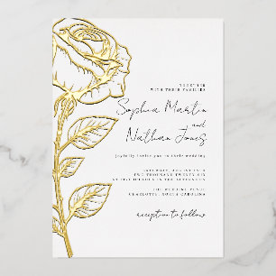 Real Gold Foil Elegant Rose Wedding  Invitation
