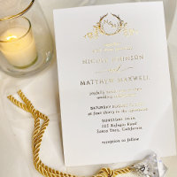 Real Gold Foil Elegant Wreath Monogram Wedding