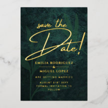 Real GOLD FOIL Emerald Green Save the Date Wedding
