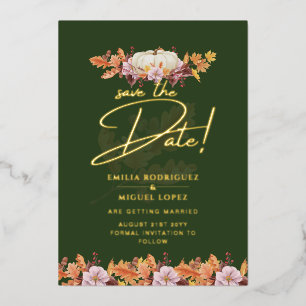 Real GOLD FOIL Fall Pumpkin Save Date Wedding Foil Invitation