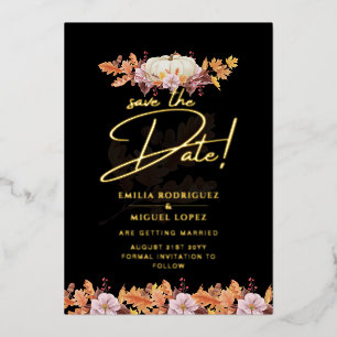 Real GOLD FOIL Fall Pumpkin Save Date Wedding Invitation