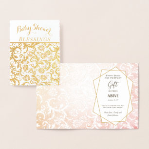 Real Gold Foil Floral Baby Shower Blessings Card