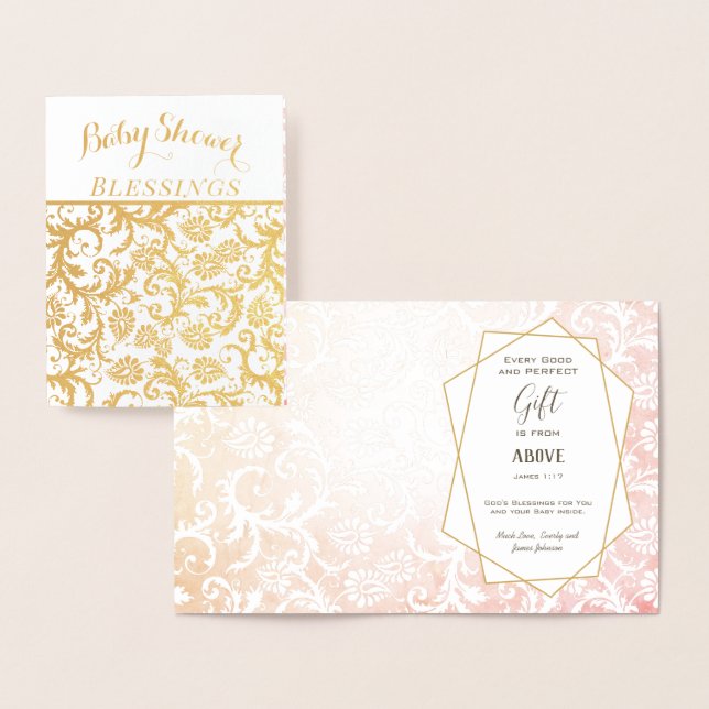 Real Gold Foil Floral Baby Shower Blessings Card (Display)