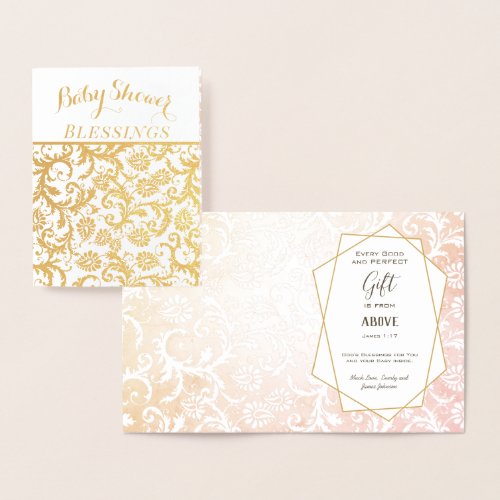 Real Gold Foil Floral Baby Shower Blessings Foil Card