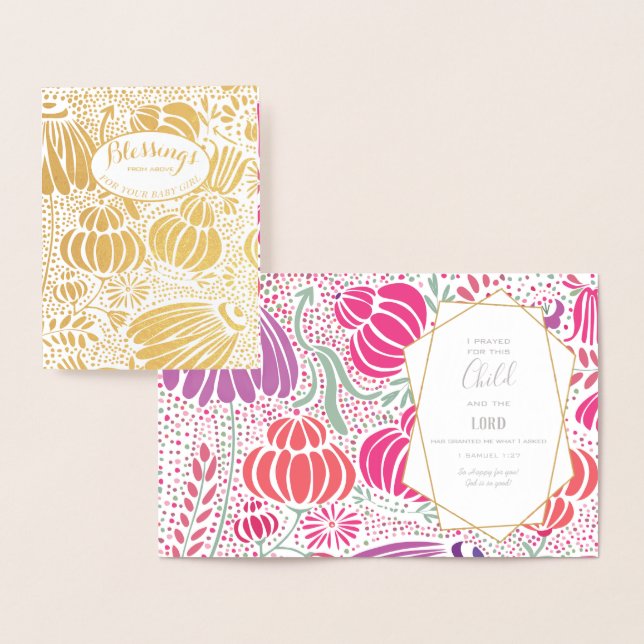 Real Gold Foil Floral Baby Shower Blessings Foil Card (Display)