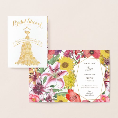 Real Gold Foil Floral Bridal Shower Congratulation Foil Card