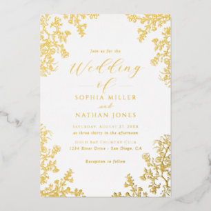 Real Gold Foil Floral Lace Script Wedding Foil Invitation