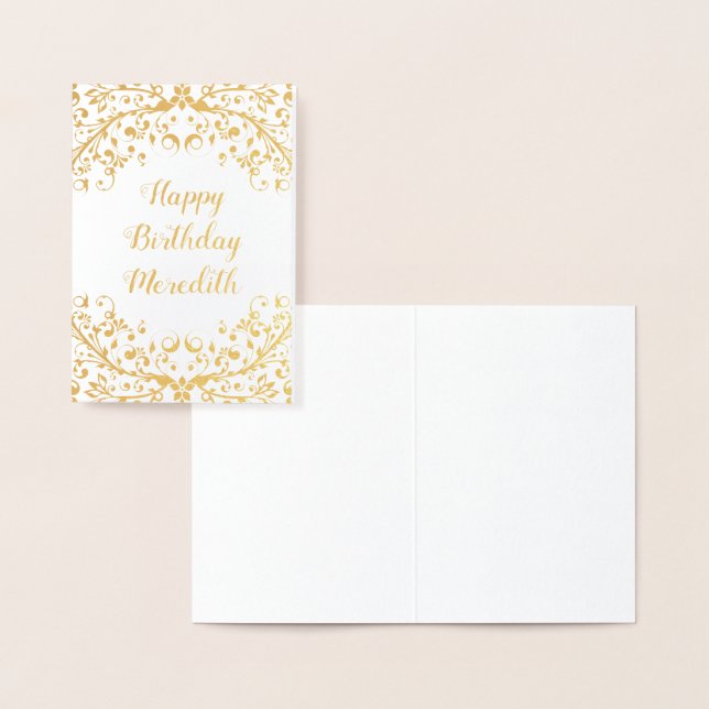 Real Gold Foil Floral Personalized Birthday Card (Display)