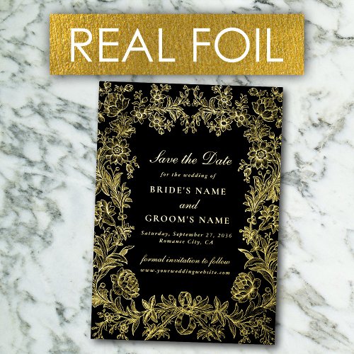 Real Gold Foil Floral Wedding Save the Date Cards