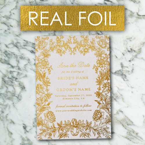 Real Gold Foil Floral Wedding Save the Date Cards