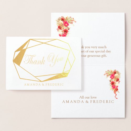 REAL Gold Foil  Flower THANK YOU Wedding Card