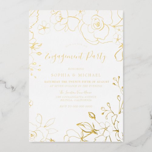 Real Gold Foil Flowers Engagement Party Golden Foil Invitation