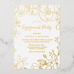 Real Gold Foil Flowers Engagement Party Golden Invitation