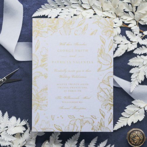 Real Gold Foil Flowers Hand Drawn Elegant Wedding Foil Invitation