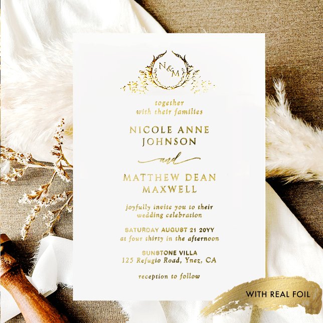 Real Gold Foil Formal and Elegant Monogram Wedding Invitation (Creator Uploaded)