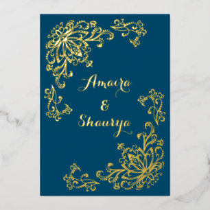 Real Gold Foil (FRONT) Lotus Flower Wedding Invite