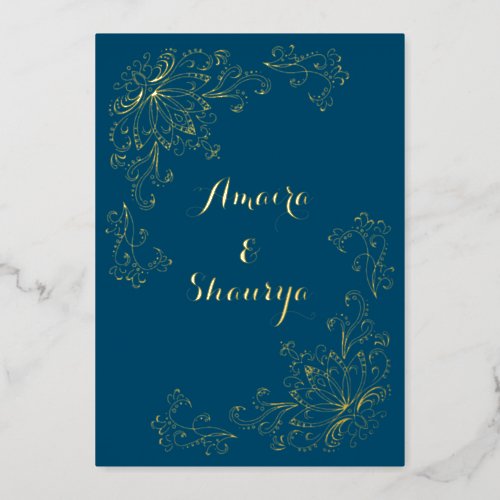 Real Gold Foil FRONT Lotus Flower Wedding Invite