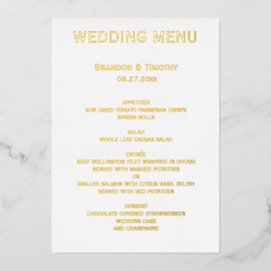 Real Gold Foil Gay Wedding Menu Invitation