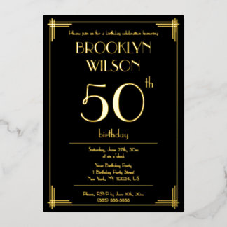 Real Gold Foil Great Gatsby Birthday Party Invites