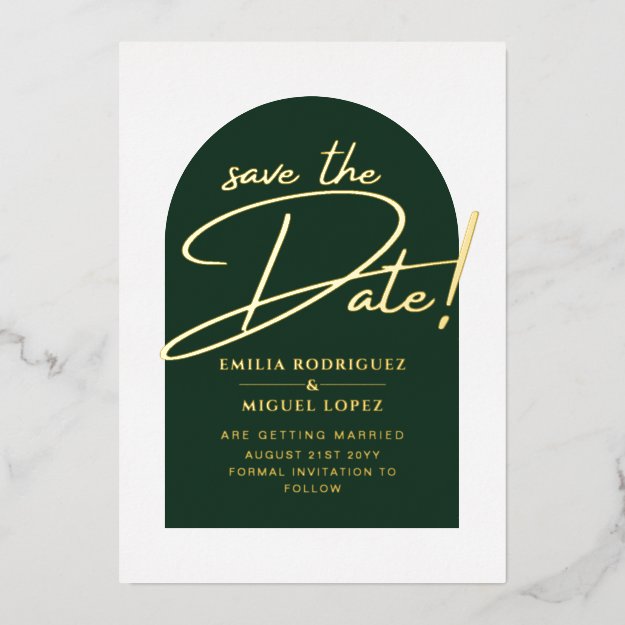 Real GOLD Foil Green Save the Date Wedding Foil Invitation