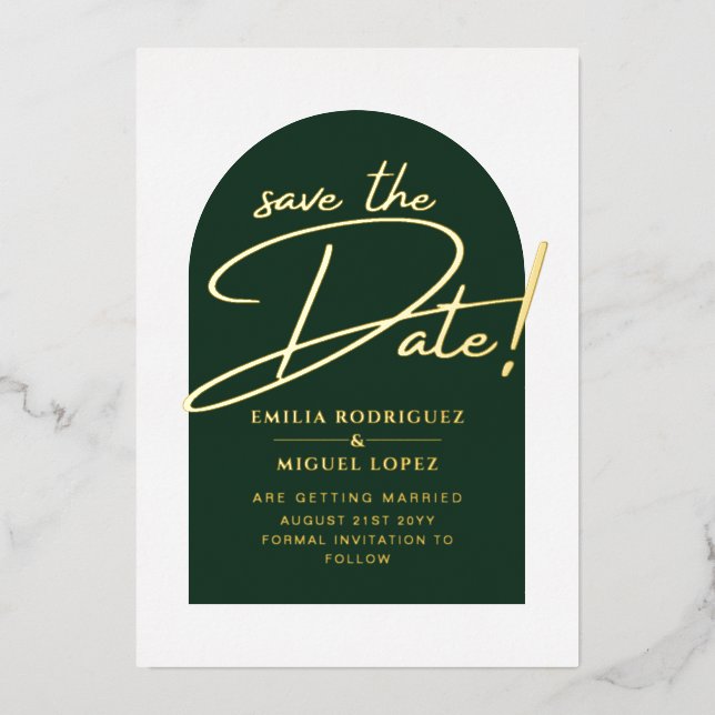 Real GOLD Foil Green Save the Date Wedding Foil Invitation (Front)