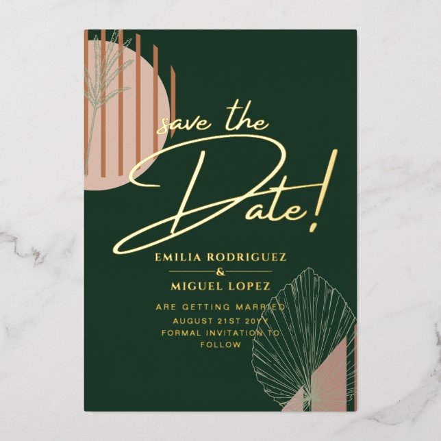 Real GOLD Foil Green Save the Date Wedding Foil Invitation (Front)