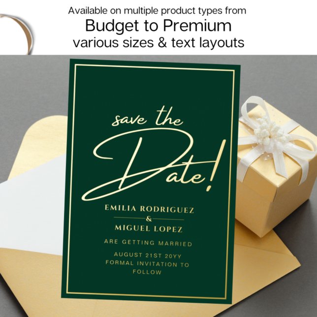 Real GOLD Foil Green Save the Date Wedding Invitation (Creator Uploaded)