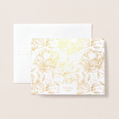 Real Gold Foil Hand Drawn Flowers Thank You Card