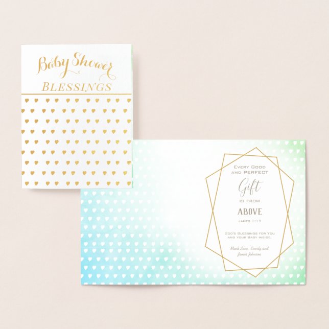 Real Gold Foil Hearts Baby Shower Blessings Foil Card (Display)