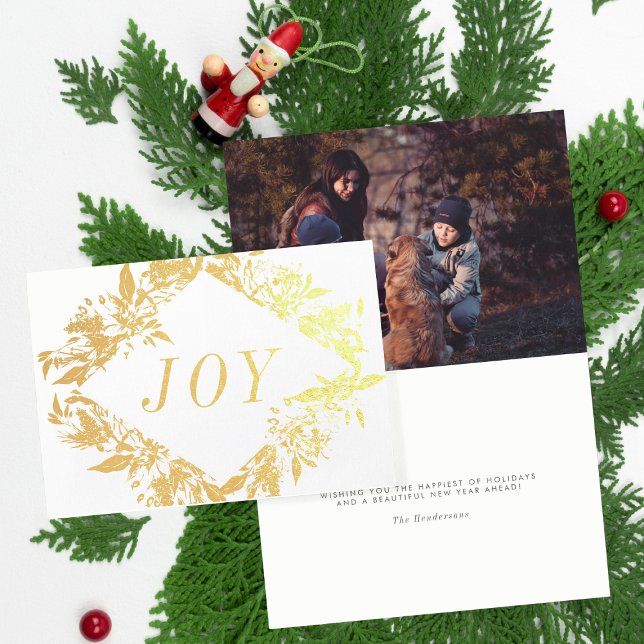 Real Gold Foil Joy Flowers Floral Christmas Card (Creator Uploaded)
