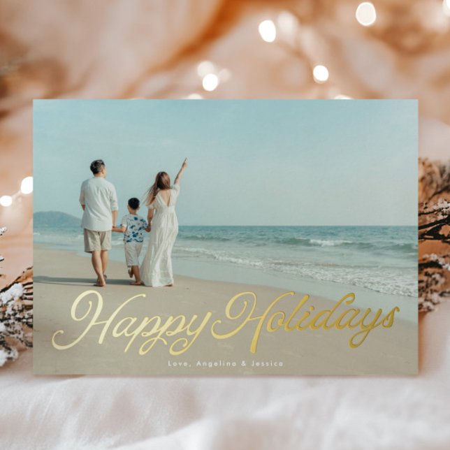 Real Gold Foil Lettering Overlay Happy Holidays Foil Holiday Card (Creator Uploaded)