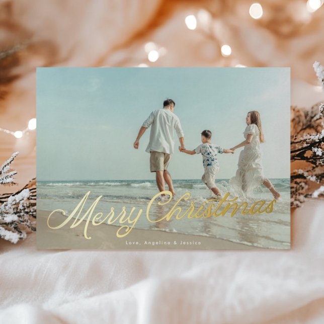 Real Gold Foil Lettering Overlay Merry Christmas Foil Holiday Card (Creator Uploaded)