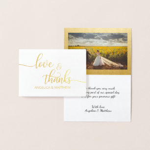 REAL Gold Foil LOVE & THANKS Wedding with Photo Foil Card