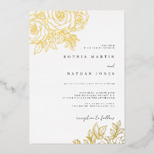 Real Gold Foil Lush Rose Wedding  Invitation