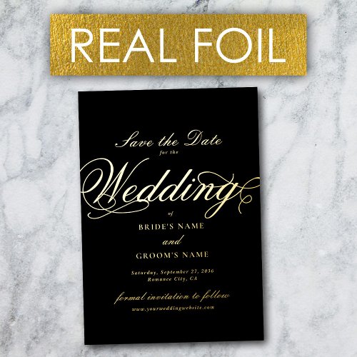 Real Gold Foil Luxury Black Wedding Save the Date Foil Invitation