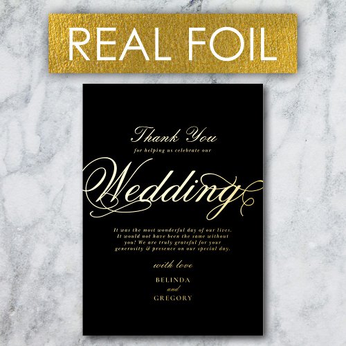 Real Gold Foil Luxury Black Wedding Thank You Foil Invitation