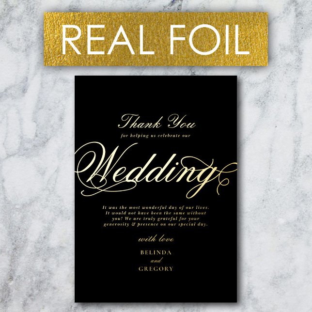 Real Gold Foil Luxury Black Wedding Thank You Foil Invitation (Real Gold Foil Luxury Black Wedding Thank You Foil Invitation)