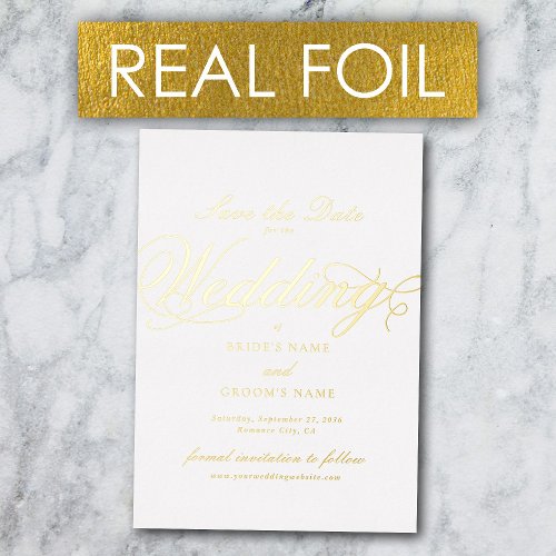 Real Gold Foil Luxury White Wedding Save the Date Foil Invitation