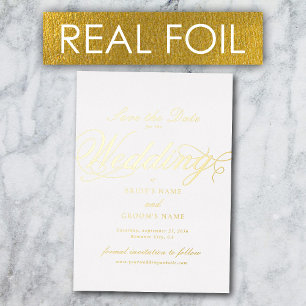 Real Gold Foil Luxury White Wedding Save the Date Invitation