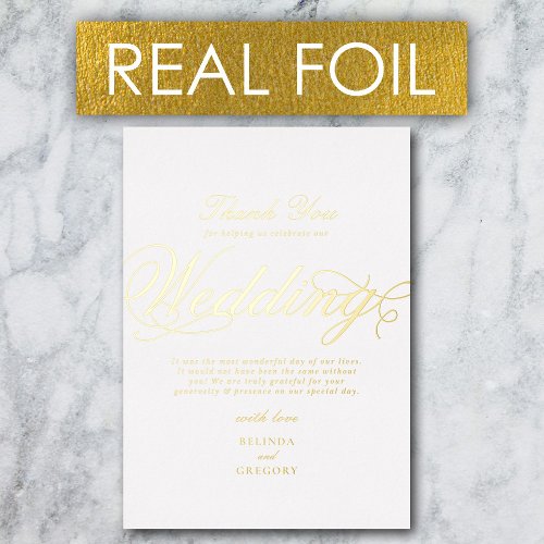 Real Gold Foil Luxury White Wedding Thank You Foil Invitation